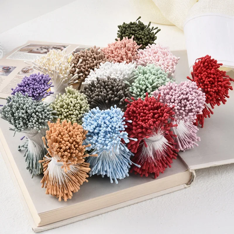 400pcs 1.5mm Mini Pearl Flower Stamen Pistil Double Heads Wedding Home Decorations DIY Crafts Scrapbooking Fake Flowers