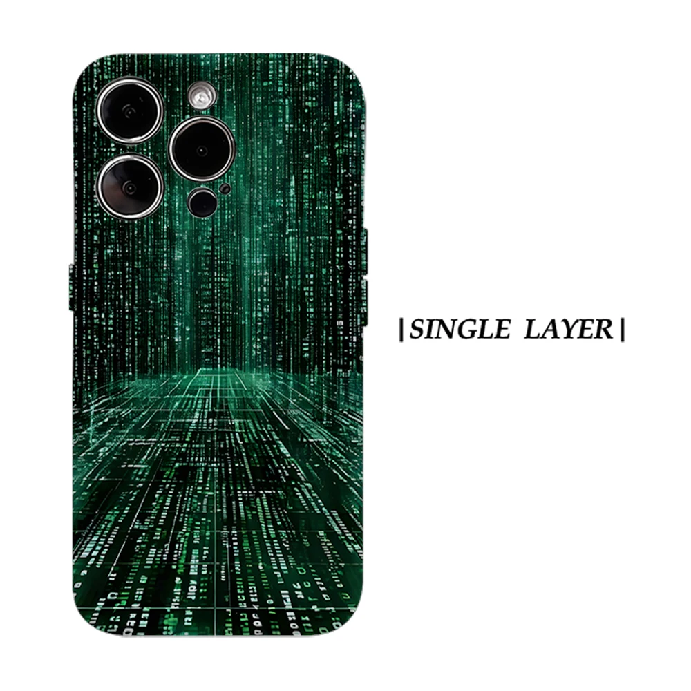 Coque CaseChic antichoc mate pour Magsafe, compatible iPhone 17 16 15 14 Plus Pro Max, en PC rigide, motif matrice verte numérique