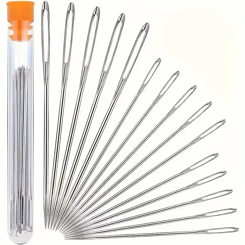 15PCS DIY 공예 도구 큰 눈 바늘 강철 자수 크로스 스티치 뜨개질 원사 바느질 손 크로 셰 뜨개질 후크 세트 키트