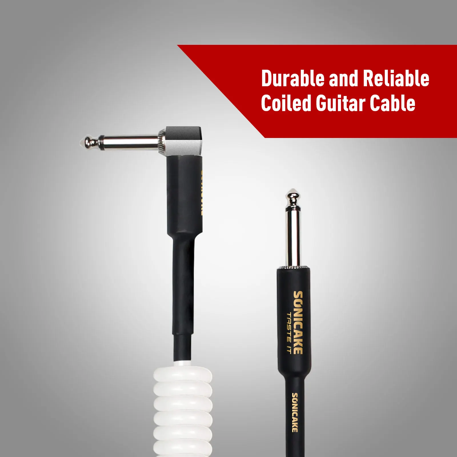Coil Guitar Cable Audio 1/4" Right Angle to Straight White Instrument Coiled Cur