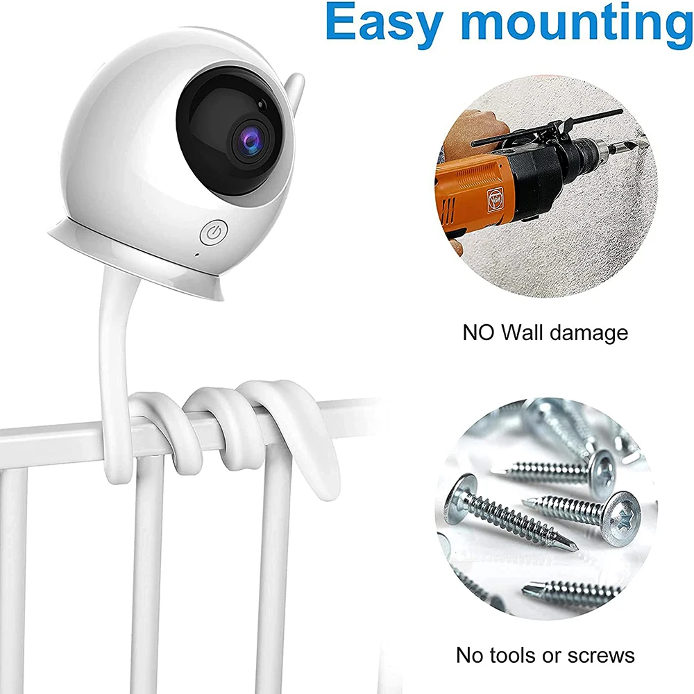 Camera Holder Stand IP Camera Holder Stand Baby Monitor Wall Mount Silica gel Bracket Hole-Free Crib Cradle Rod Hose Holder Flexible Twist Mounting