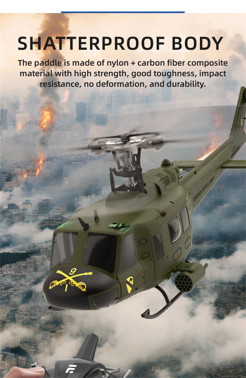 Eachine E190 PRO UH-1 2.4G 6CH 3D6G 1:34 Scale Huey Dual Brushless Motor Flybarless RC Helicopter Compatible with FUTABA S-FHSS