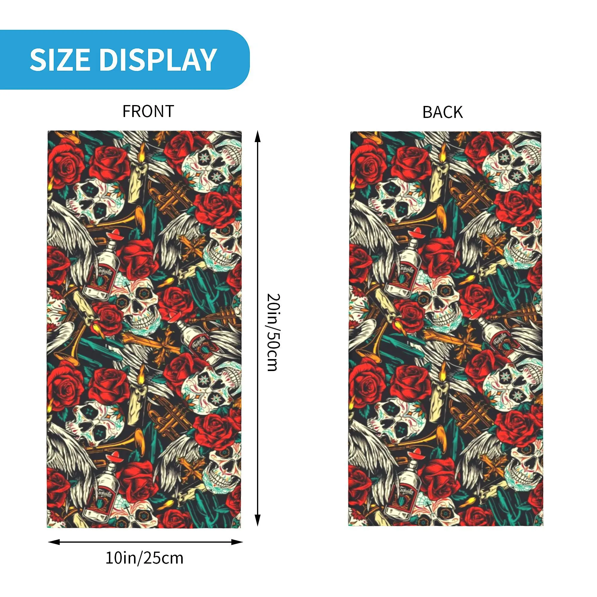 Mexican Sugar Skull Art Neck Gaiter Women Men UV Protection Winter Bandana Scarf for Hiking