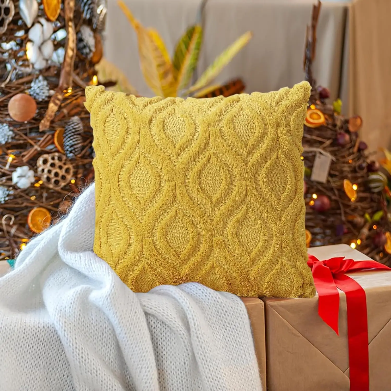 Set of 2 Neutral Boho Farmhouse Decorative Pillow Covers, 18x18 Inch