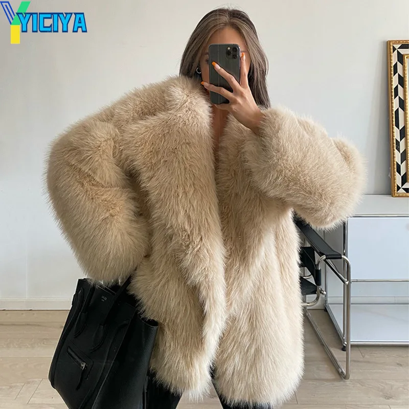 

YICIYA Luxury Faux Fur Coat Women Warm Turndown Gradient Animal Furry Female jacket Overcoat Winter New Street Lady Outwear top