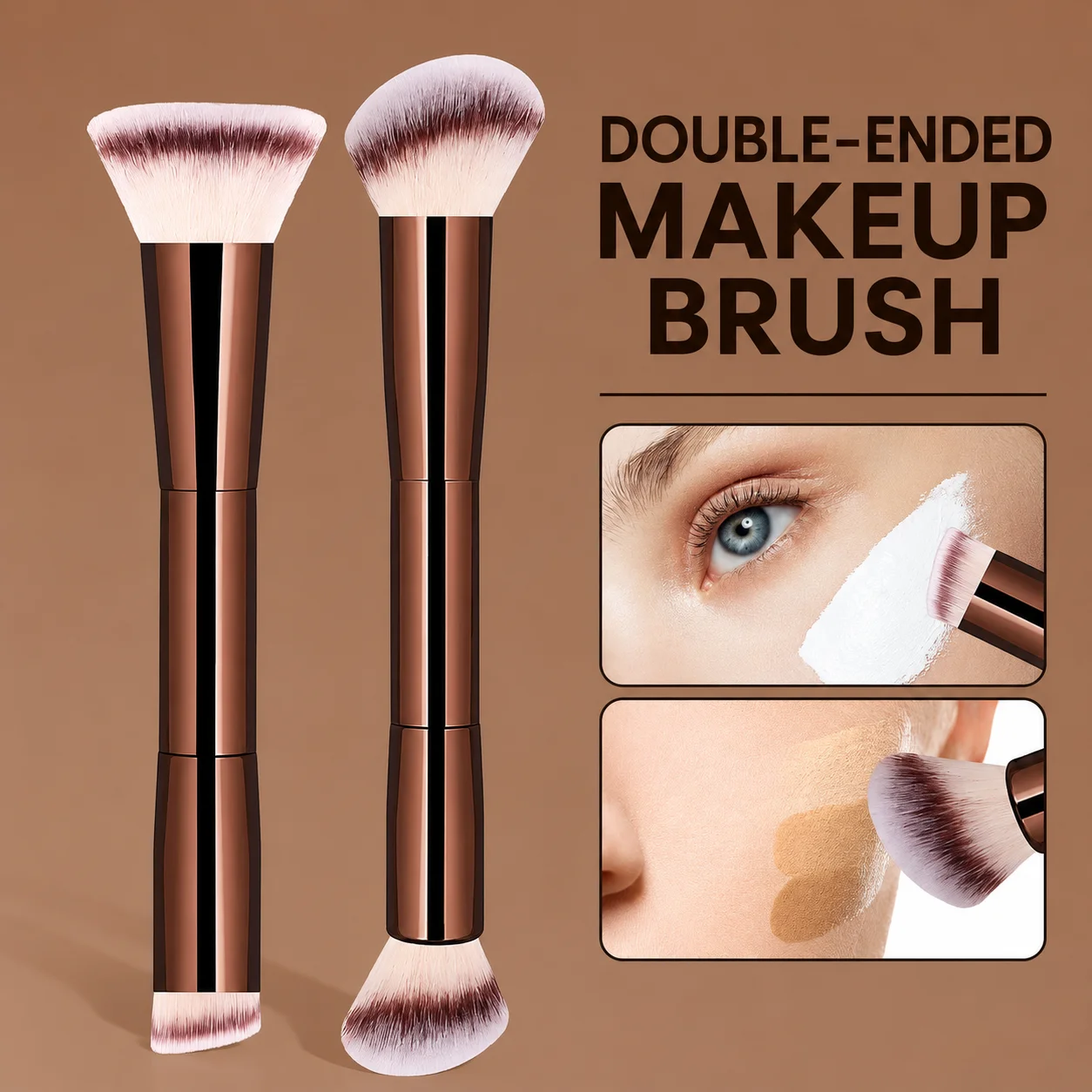 2pcs Dual-Ended Makeup Brush Set – Foundation & Blush, Soft Fibers, Travel-Friendly, Precise Application Beauty Tools 2