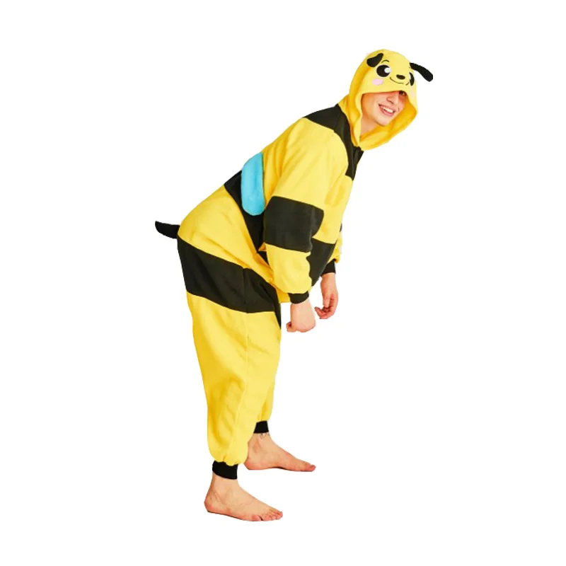 Unisex Animal Pajamas Bee Kigurumi Jumpsuit Men's Fleece Jumpsuit Cartoon Winter Christmas Cosplay Costume Home Party Jumpsuit