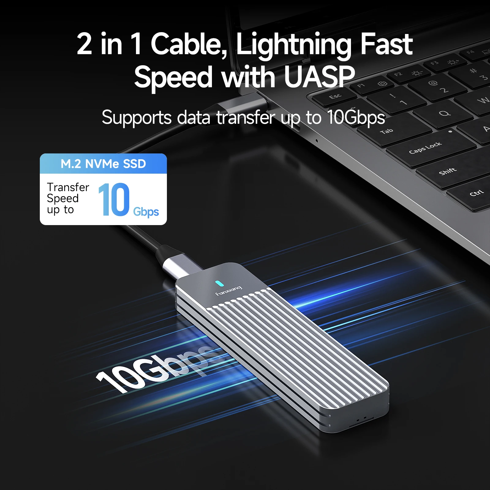Fanxiang MD87 M.2 SSD Enclosure 10Gbps NVMe/NGFF-SATA Dual Protocol USB 3.2 Gen2 Type C Supports M/B+M Keys/2230/2242/2260/2280 ssd enclosure hard drive enclosure