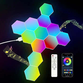 앱 원격 제어 RGB LED 육각 실내 벽 램프, 야간 조명, 컴퓨터 게임 룸