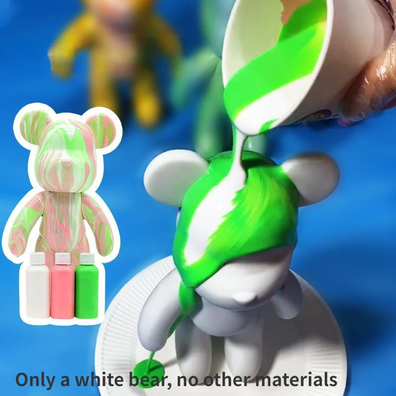 Creative Fluid Bear Handmade DIY Painting Violent Bear Sculpture White Mold Doll Figurine Toys Animal Home Decor Ornaments
