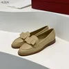 2025Classic solid color round toe leather ballet flats Office women simple style leather low heel women's outdoor shoes 1