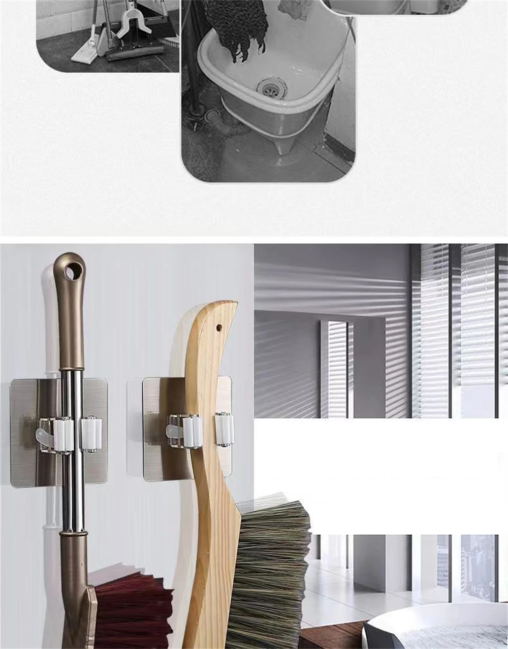 Description Picture 5 of itemMop Rack Punch-free Mop Clip Mop Hook Toilet Hanger Artifact Powerful Wall-mounted Storage Load-bearing Kitchen