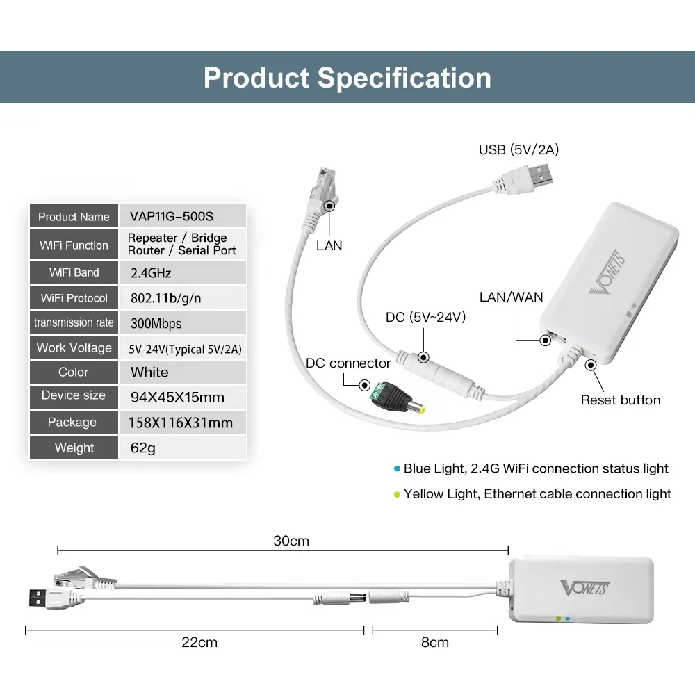 Industrial Grade sem Fio de Alta Potência Mini Wifi Repetidor ap Cliente Ponte Impulsionador Extensor Amplificador 500 Metros Vap11g500s - Imagem 3