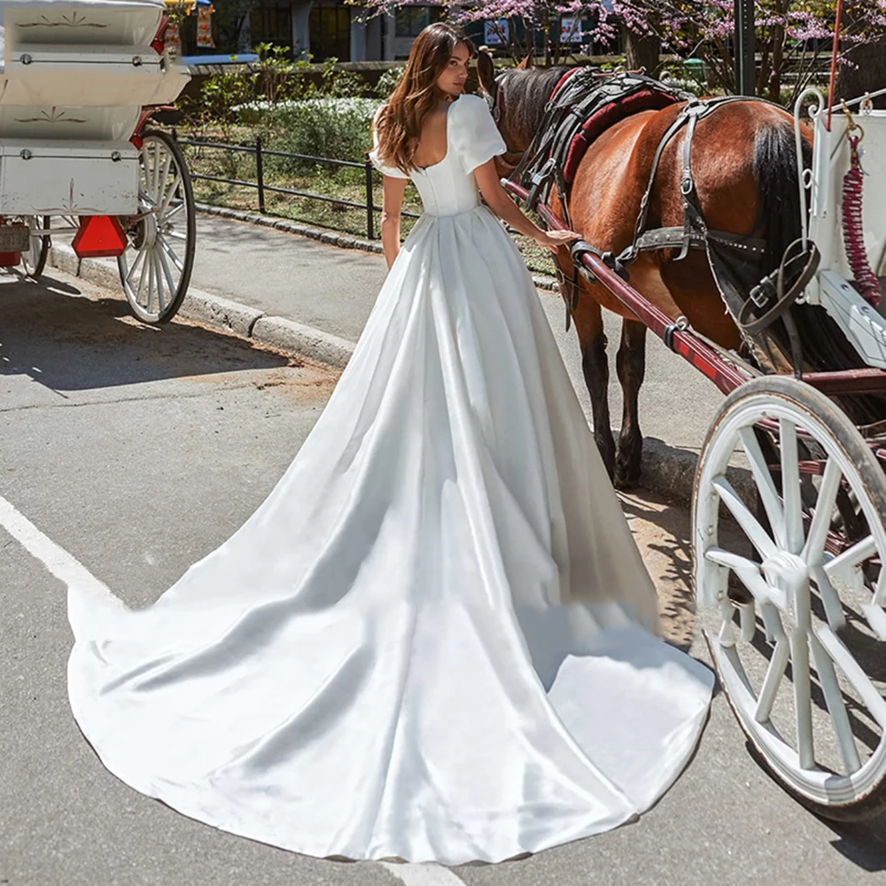 SoDigne Boho Satin A-Line Wedding Dress 2022 Elegant Short Puff Sleeves Square Neck Women Princess Bridal Gown Customized 14 S27f238fd4bad4cf5a8f0acad5a56c1ef2