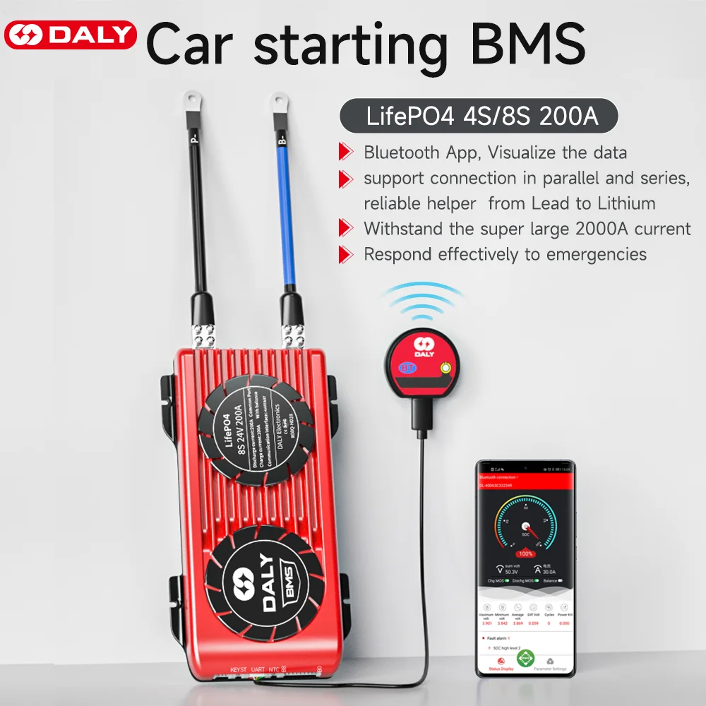 Daly Smart Bms 4S 8S Lifepo4 Batteria 18650 Bms Tensione 24V 48V 200A Per L'Avviamento Dell'Auto
