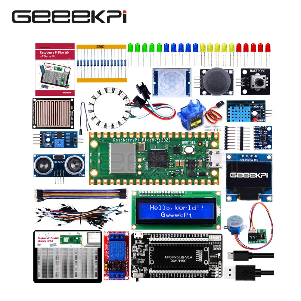 Geeekpi Raspberry pi Pico w Avançado Kit com Pico Ups Módulo sem Fio Cabeçalho Pino Soldado