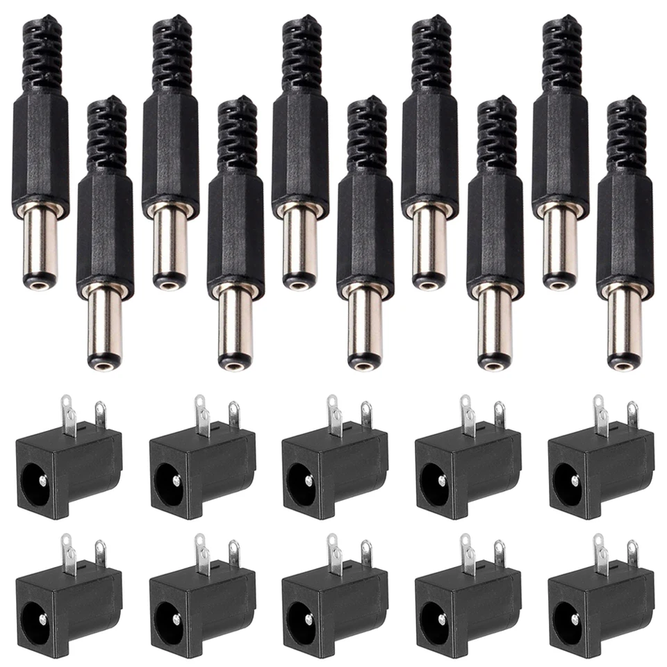 5.5x2.1mm DC Power Plug Connectors – 5, 10, Or 20pcs Male/Female Jack Adapters For Electronics