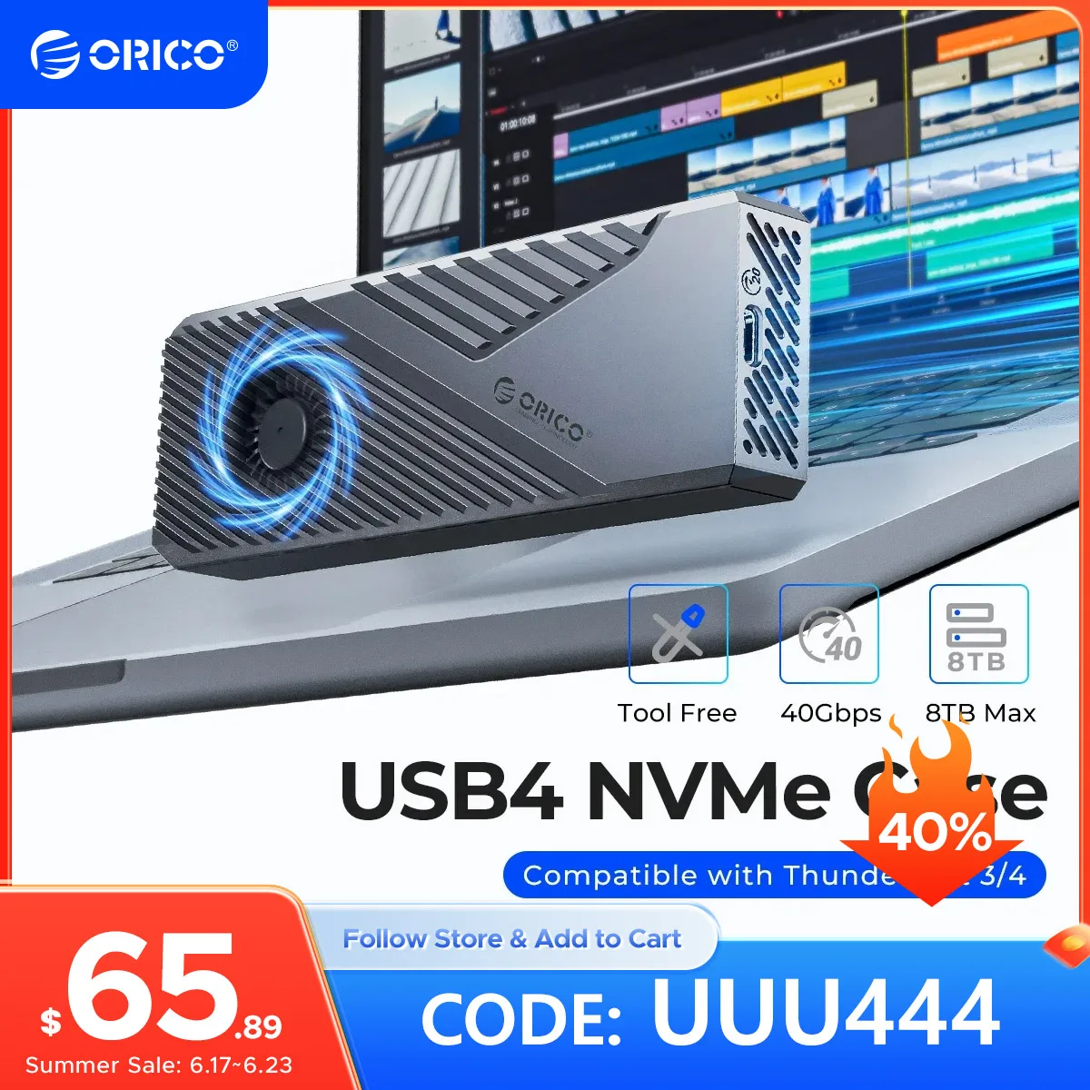 ORICO USB4 40 Гбит/с корпус с охлаждающим вентилятором 8TB PCIe4.0 NVME корпус алюминиевый совместимый Thunderbolt 3/4 для mac mini iMac