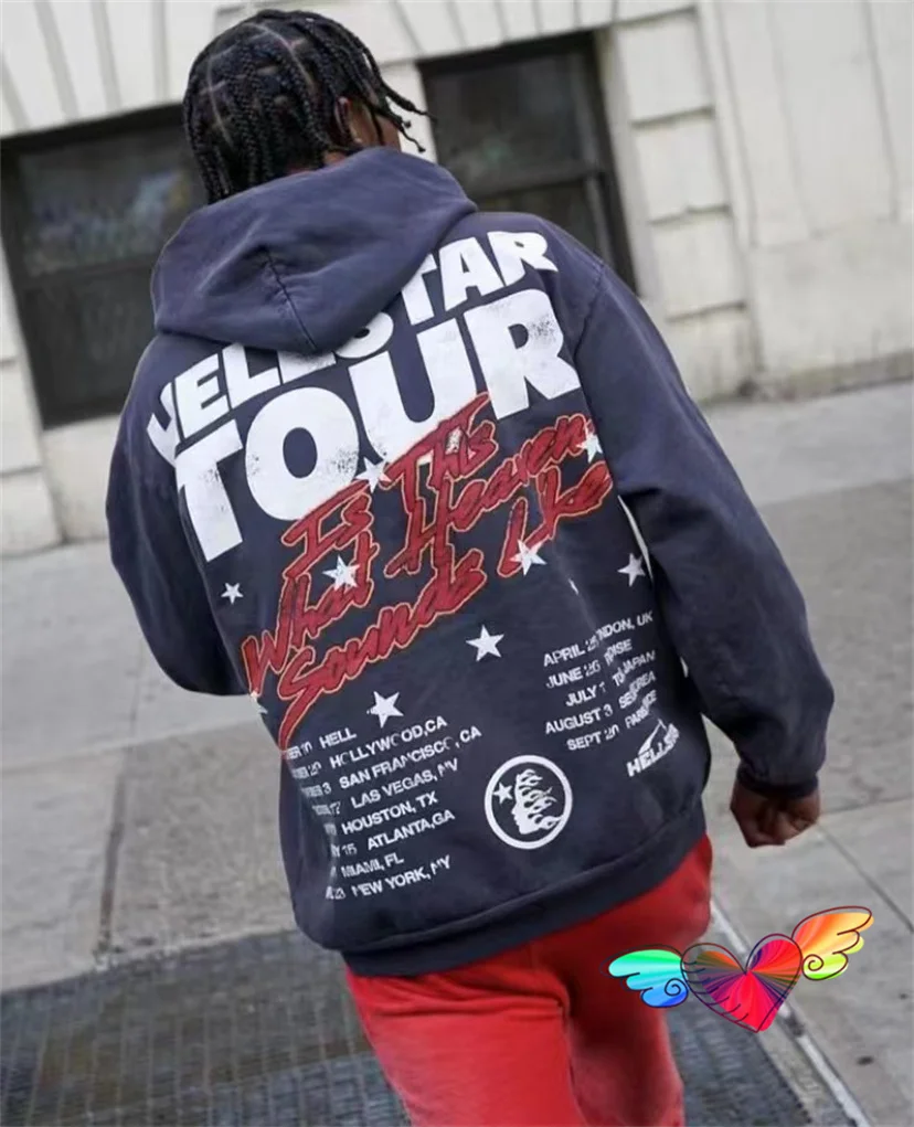 

2023 Grey Hellstar Tour Hoodie Men Women High Street Hellstar Studios Record Hoody Inside Fleece Sweatshirts Pullovers