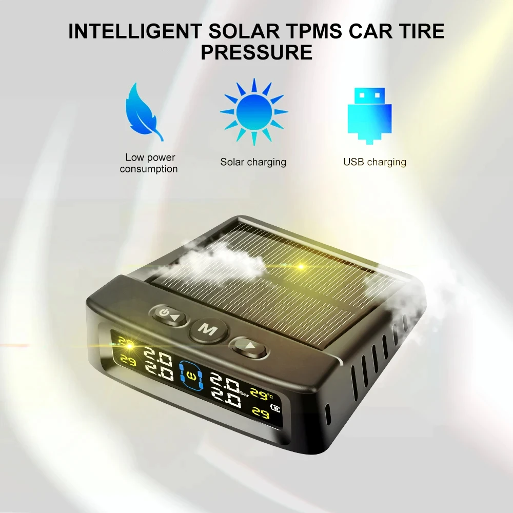 Solar Power TPMS Car Tire Pressure Alarm Monitor Intelligent Auto Security Alarm Digital Tyre Pressure Temperature Warning car tire pressure monitor