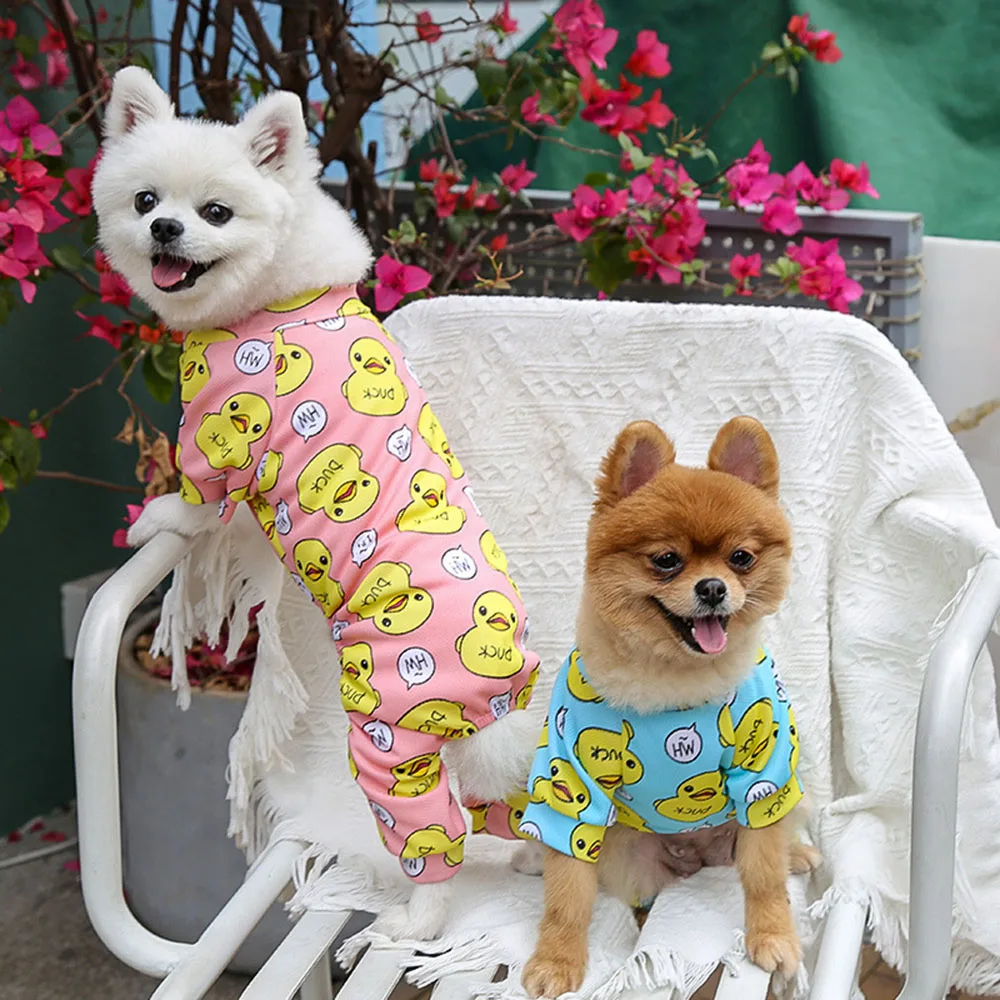 Yellow Duck Pattern Jumpsuits For Active Dogs