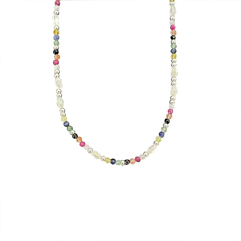 

Ожерелье из стерлингового серебра S925 пробы в японском и корейском стиле Радужное ожерелье с красочными камнями и бусинами оригинальный дизайн «сделай сам» универсальное ожерелье