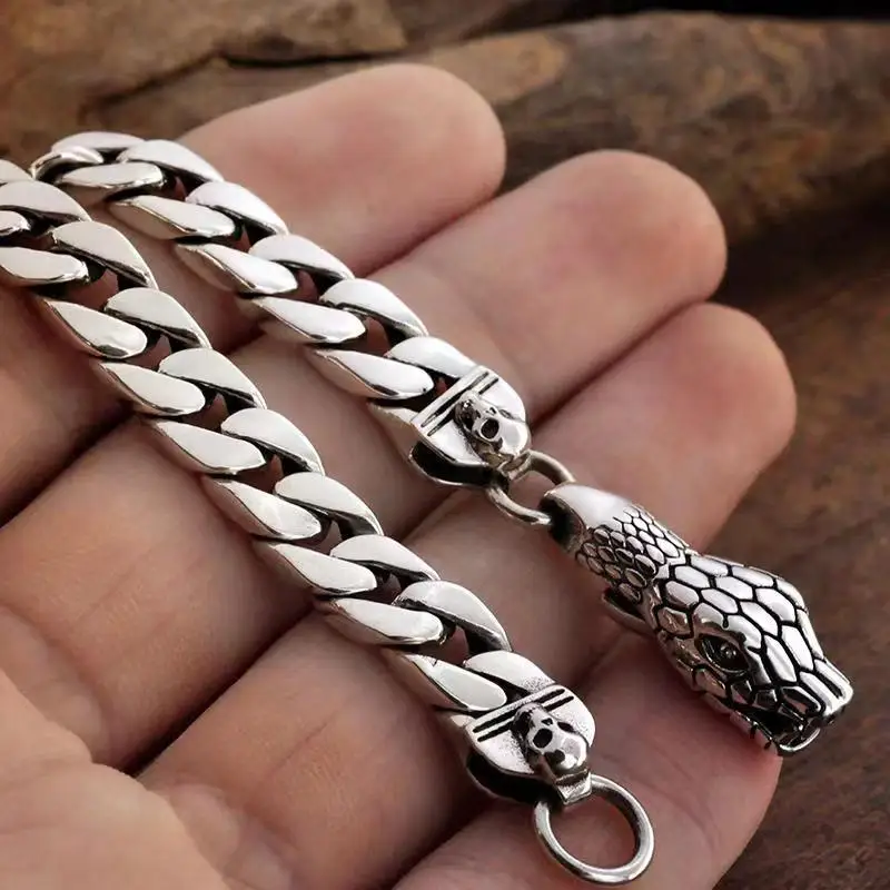 

S925 Sterling Silver domineer Snake Head Male Bracelet personality cool fashion retro punk boyfriend gift