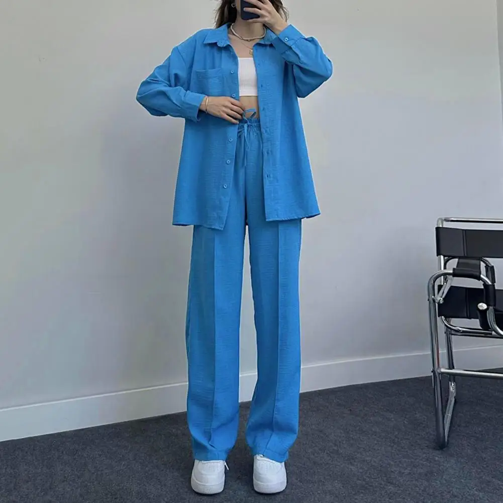 

Женский брючный костюм с поясом на резинке, Повседневная рубашка с длинными рукавами и отложным воротником на осень и зиму