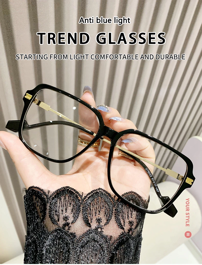 Lichtempfindliche Farbwechsel-Anti-Blaulicht-Brille ohne Make-up, großer Rahmen, Myopie-Brille, fertige Myopie-Brille 6022 – Detail 1