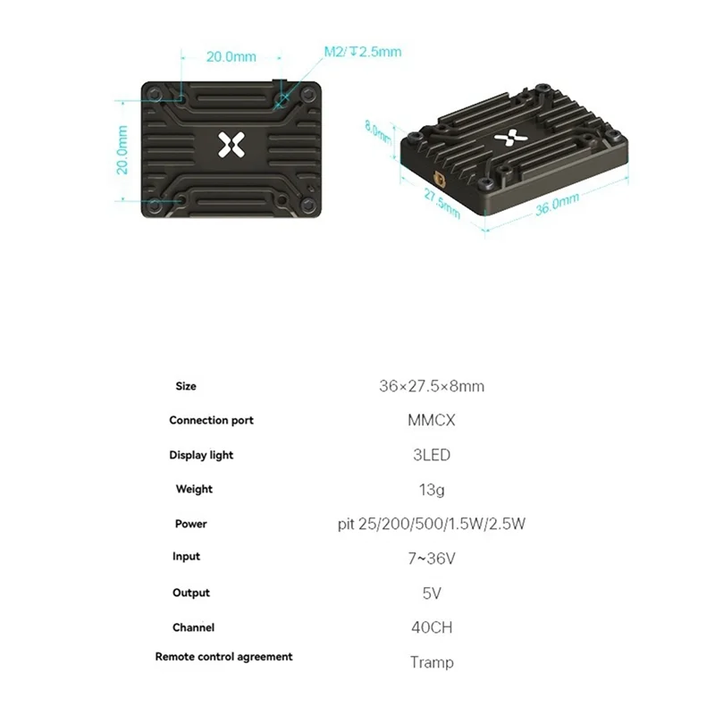 5.8G 2.5W VTX 40CH Video Transmitter Built-In Microphone With MMCX Interface For FPV Long Range Drone