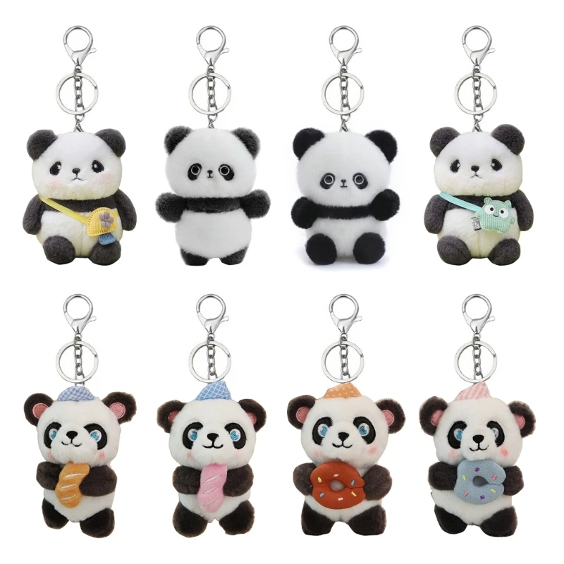 

Cute Panda Keychain Plush Keychain Stuffed Keychain Bag Pendant Panda Keyring plush Bubble Tea Cup Toy for Purse Tote Backpac