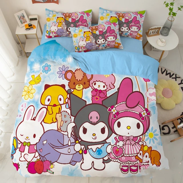 4 PCS Bed Linings Cartoon Kuromi Bedding Set Fitted Sheet Quilt Cover  Pillowcase