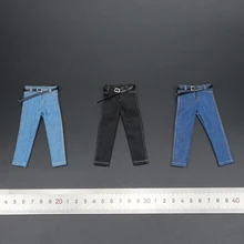 

New Toy 1/12th Fashion Trendy For Boys Casual Jeans With Belt 3 Colors Model For Usual 6inch Rubberized Male Body Figures