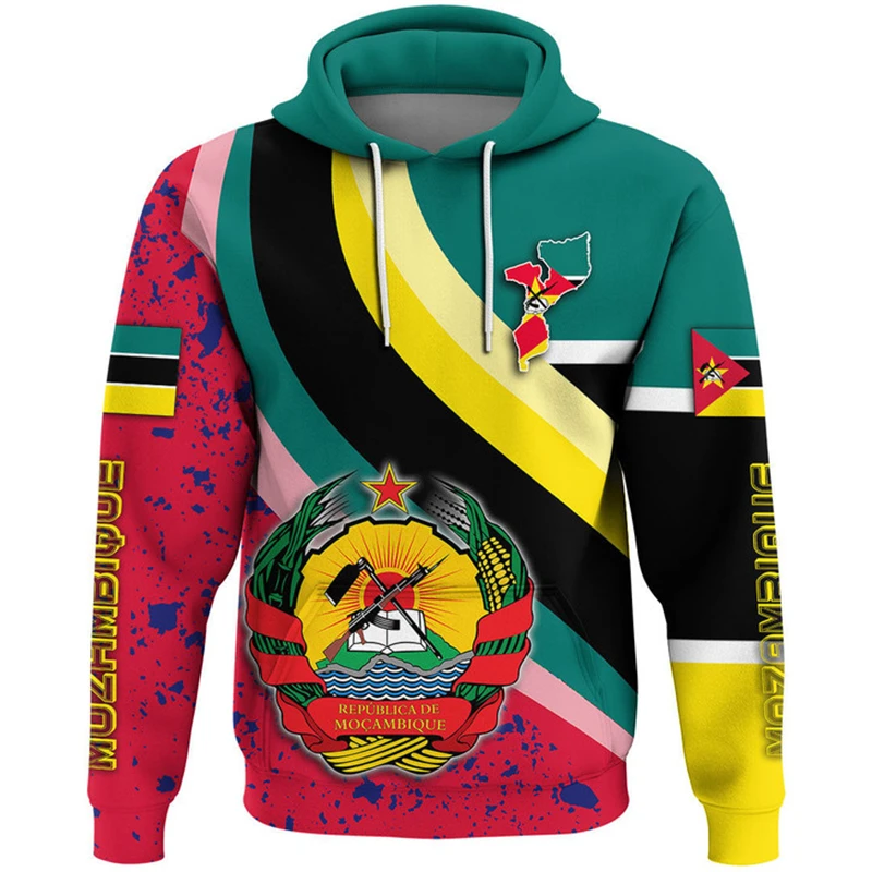 thumbnail image 1 of Sudadera con capucha con estampado 3D de la bandera de Mozambique para hombre, ropa informal de uso diario, sudadera con estampado de emblema nacional, ropa africana para hombre, 1 of 5