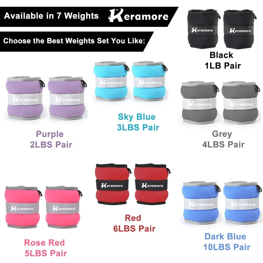 Ankle Weights,10 LBS (1 Pair) Wrist Arm & Leg Weighted for Women Men Kids with Elongated Strap for Exercise, Fitness, Jogging, A