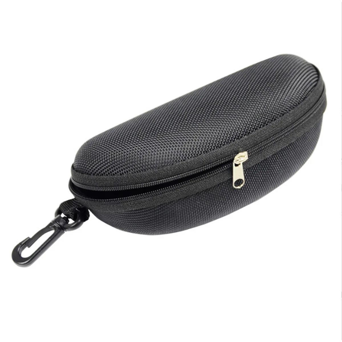 Sleek Black Hard Shell Polyester Glasses Case with Zipper and Hook – Unisex Fashion Accessory