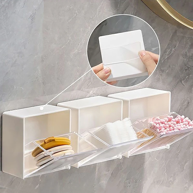 Description Picture 2 of itemPlastic Wall Mounted Storage Boxes Dustproof Bathroom Organizer Cotton Swabs Makeup Stoarge Organizers Home Storage Organization