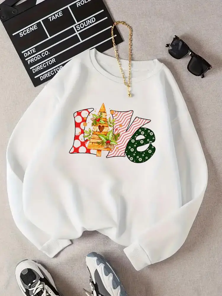 

Love Letter Sweet Clothing Holiday Female Christmas New Year Print Pullovers Fashion O-neck Graphic Women Fleece Sweatshirts