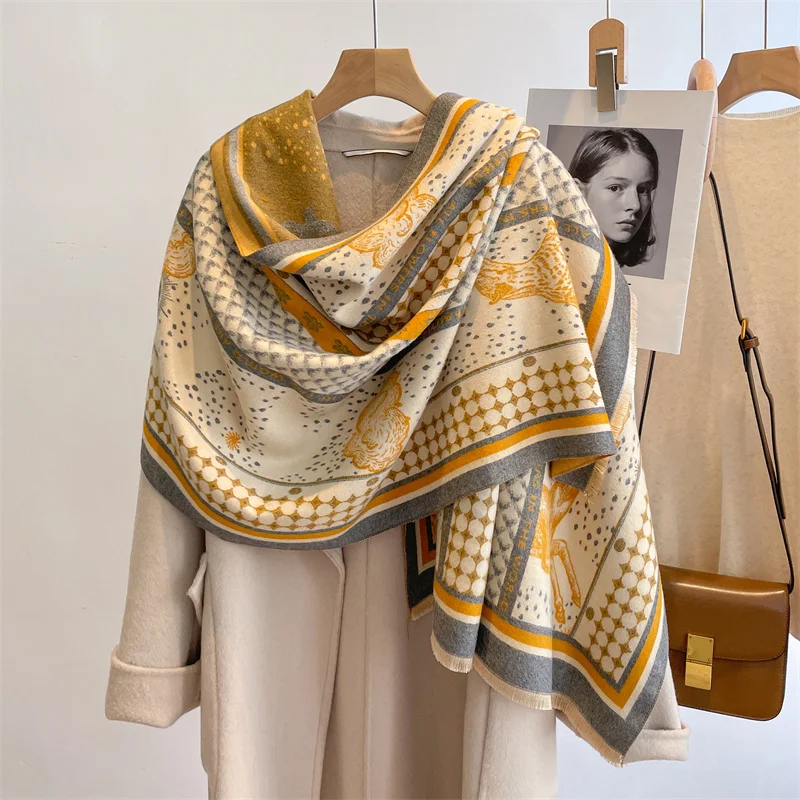 2022 Luxury Brand Cashmere Scarf for Women Fashion Warm Winter Blanket Thick Shawl Wrap Bandana Female Pashmina Bufanda Poncho 43