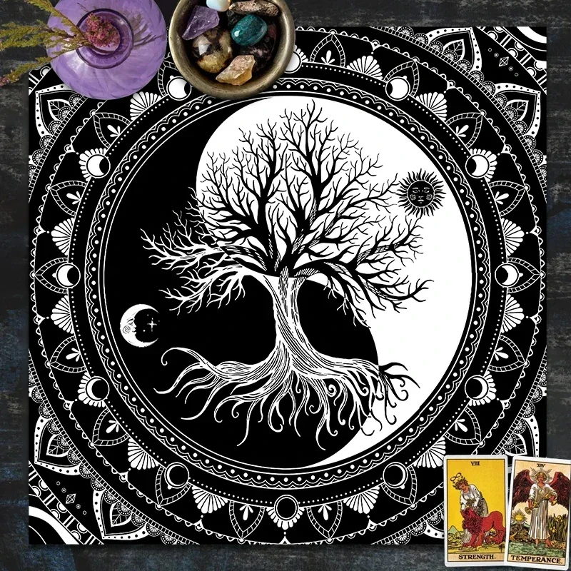 Description Picture 4 of itemlife Tree Tarot Table Altar Cloth sun moon Board Game Mat Square Pendulum Divination Altar Tablecloth Board Game Card Pad Decor