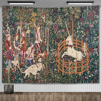 Tapisserie murale multifonctionnelle pour la décoration intérieure, Lady and The Nairobi Orn, couvre-lit médiéval, couverture en polymères, décor de fond 1