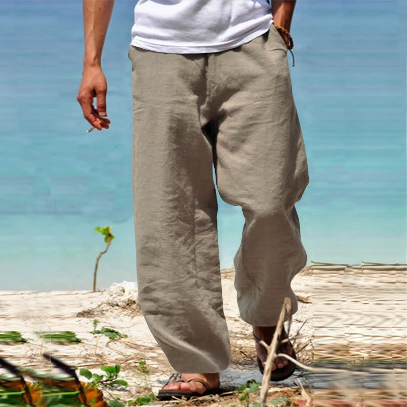 Bonsir Summer Linen Pants Men Straight Loose Sweatpants Breathable