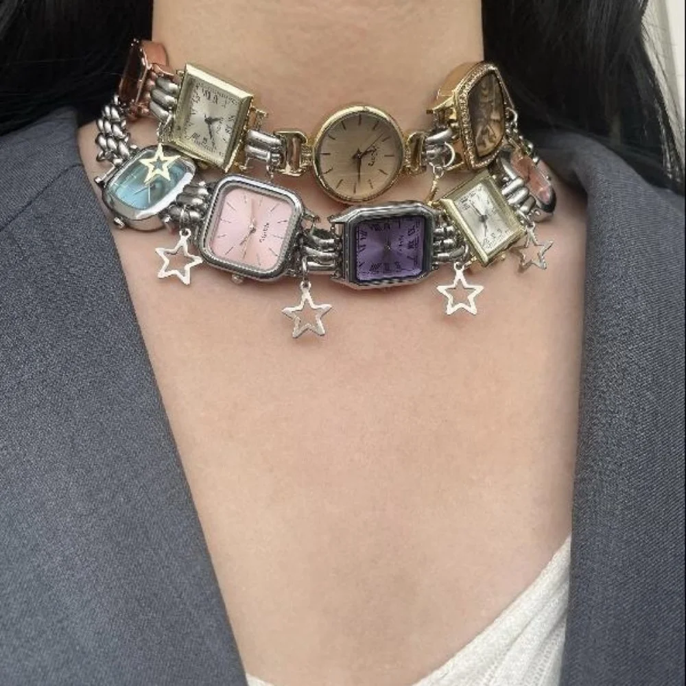 Original Design Clock Necklace Fashion Hip Hop Dial Heart Star Pendant Necklace Unique Elegant Vintage Jewelry for Women 2025 Ne