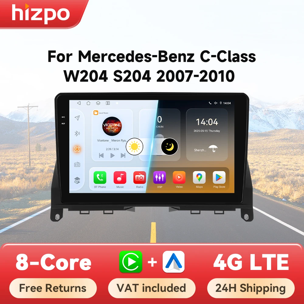 Hizpo 8 core für mercedes benz c klasse 3 w204 s204 2007-2010 autoradio multimedia carplay android auto gps no 2 din 2din dvd