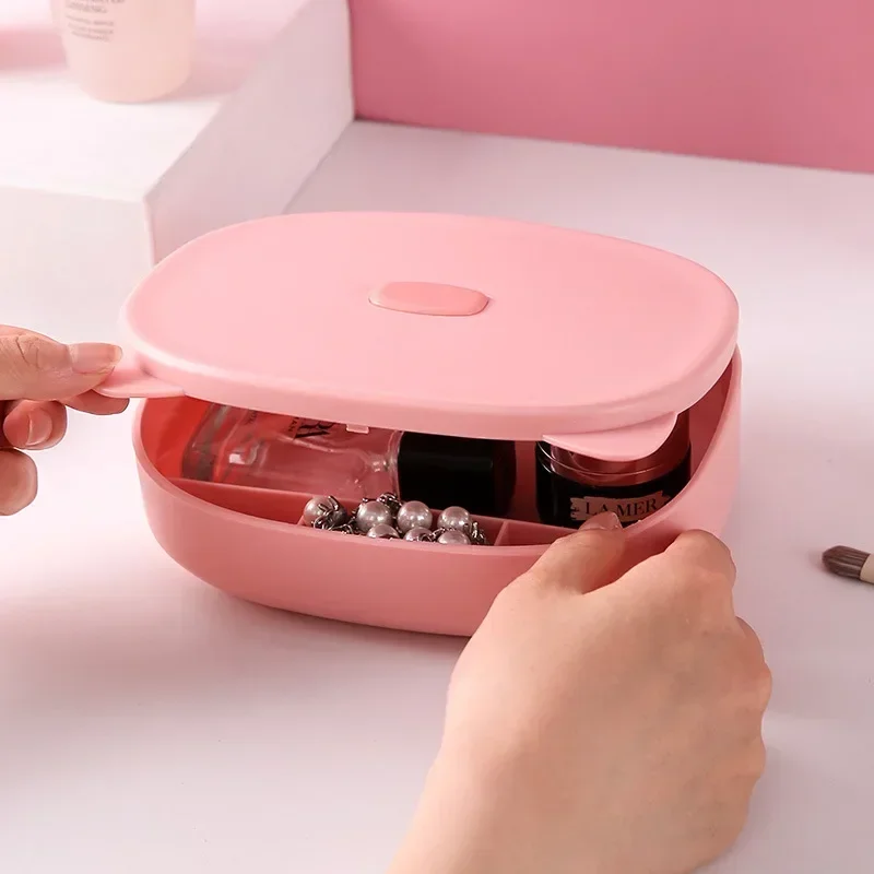 Portable 2 in 1 Folding Storage Box with Cosmetic Mirror Makeup Organizers Household Desktop Make Up Sundries Organization 2