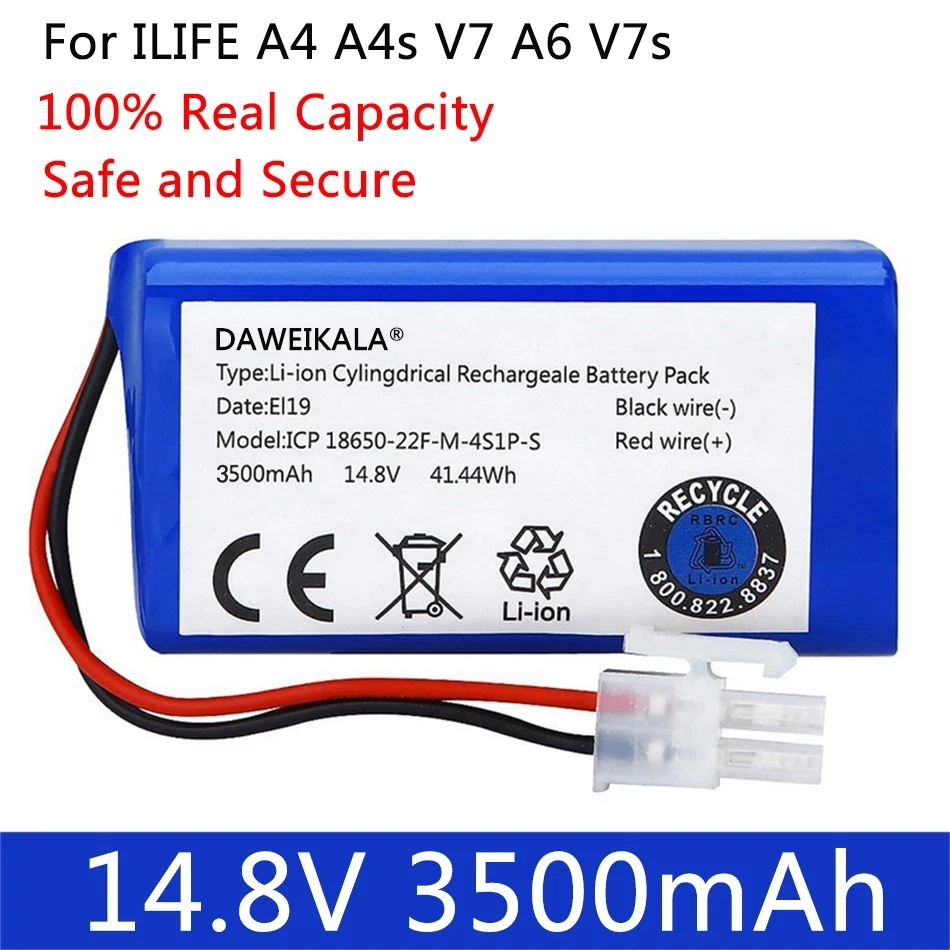 

Batería de litio de 14,8 V 3500 Mah - H. Robot de aspiradora ilife 4s1p para la capacidad real de ilife A4 a4s.v7.a6 v7s plus