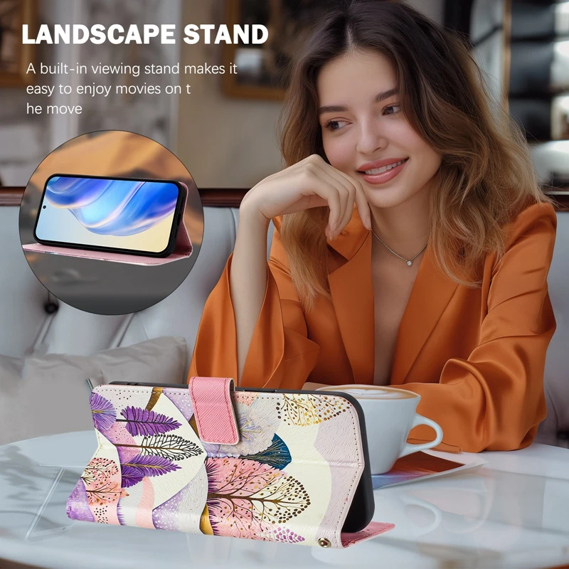Painted Leather Wallet Phone Case - Stylish Protective Cover for Realme and Oppo Devices