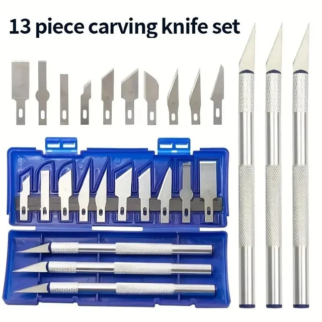 13pcs Metal Carving Knife Portable Storage Box includes 3pcs Carving Handles 10pcs Knife Blades DIY Repair Tools Carving Knife 1