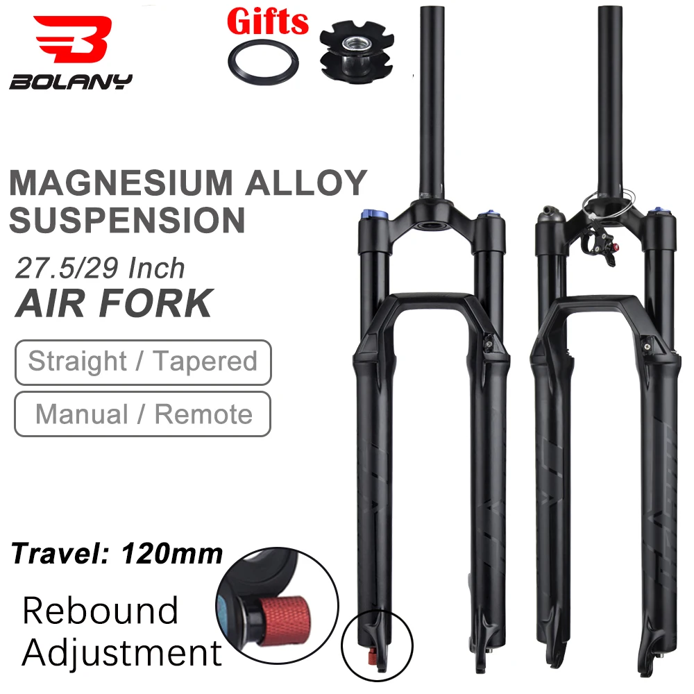 

Bolany Blue Bicycle Air Front Fork Mtb Bike Air Suspension Fork 27.5/29 inch Straight Tapered Magnesium Alloy Frame Bike Fork
