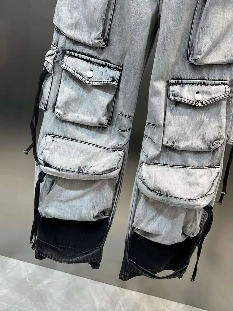 DEAT Fashion Gradient Multiple Pockets Design Jeans Women's
